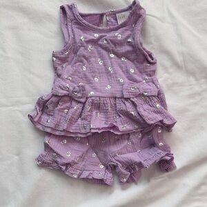 Just Lizzy Girls Lavender Ruffle Tank & Shorts Set with Silver Foil Flowers 3T